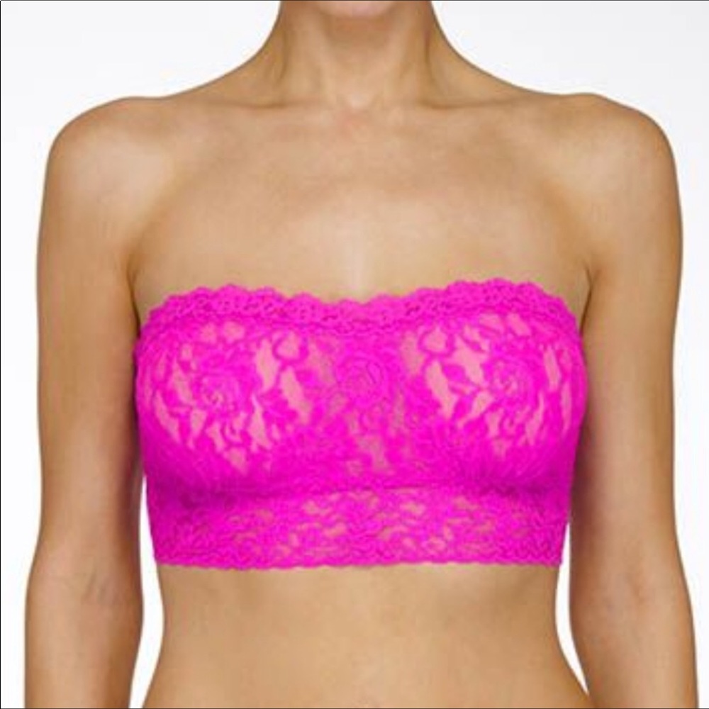 HANKY PANKY LACE LINED BANDEAU BRA HOT PINK NWOT